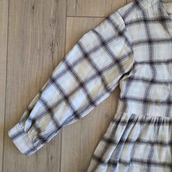 Madewell Flannel Button-Front Midi Dress Blue/Cream Women Sz 00 - Picture 6 of 9